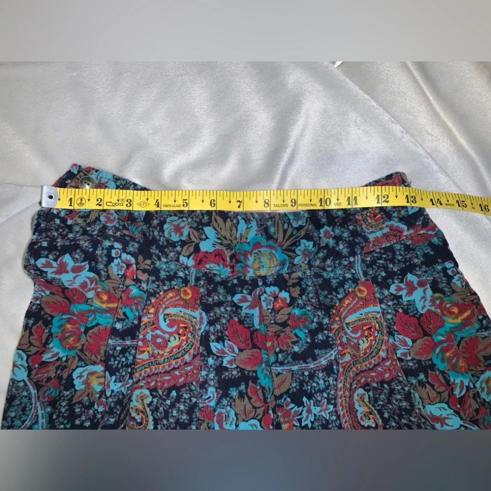 Hunt Club Floral Paisley midi corduroy pleated skirt teal blue burgundy size 10